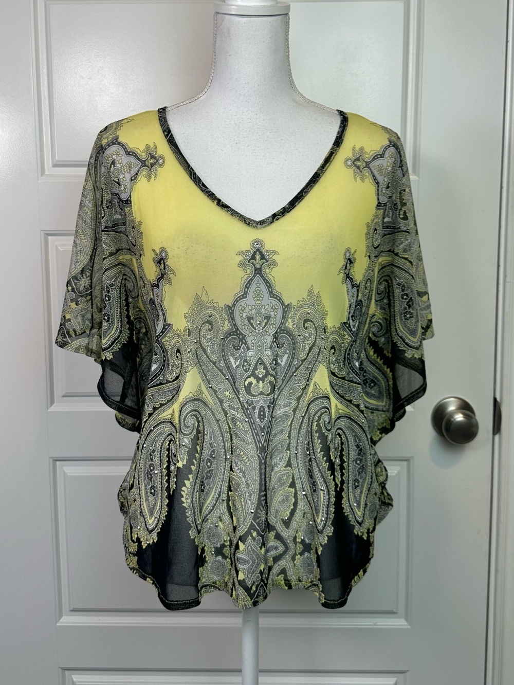 INC International Concepts Sheer Paisley Print Chiffon Boho Whimsy Blouse Size S